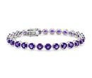 A birthstone bracelet of round amethyst gemstones rimmed with sterling silver rope detail